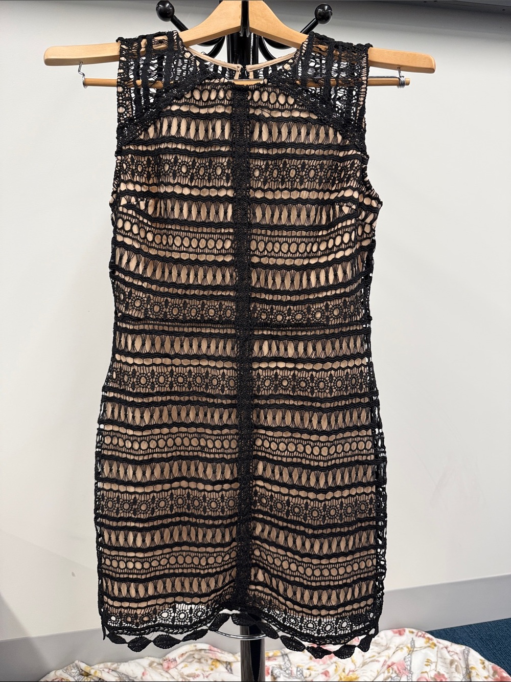 Francesca's Collections Black Lace Mini Dress with Nude Lining